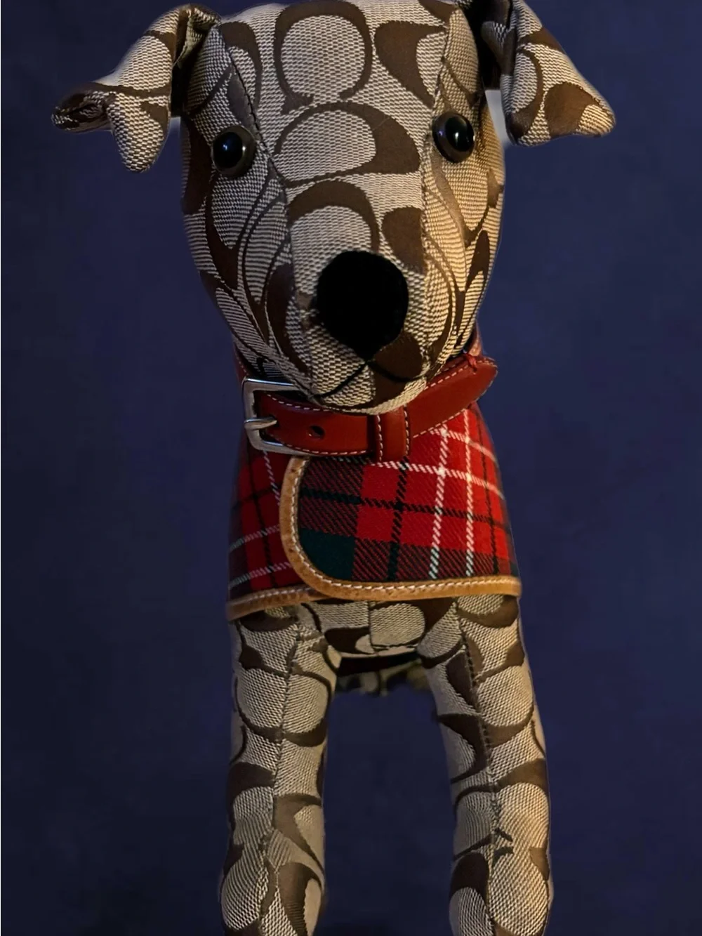 RARE Coach Signature Plaque-Pattern Dog Figure with Red Plaid Jacket